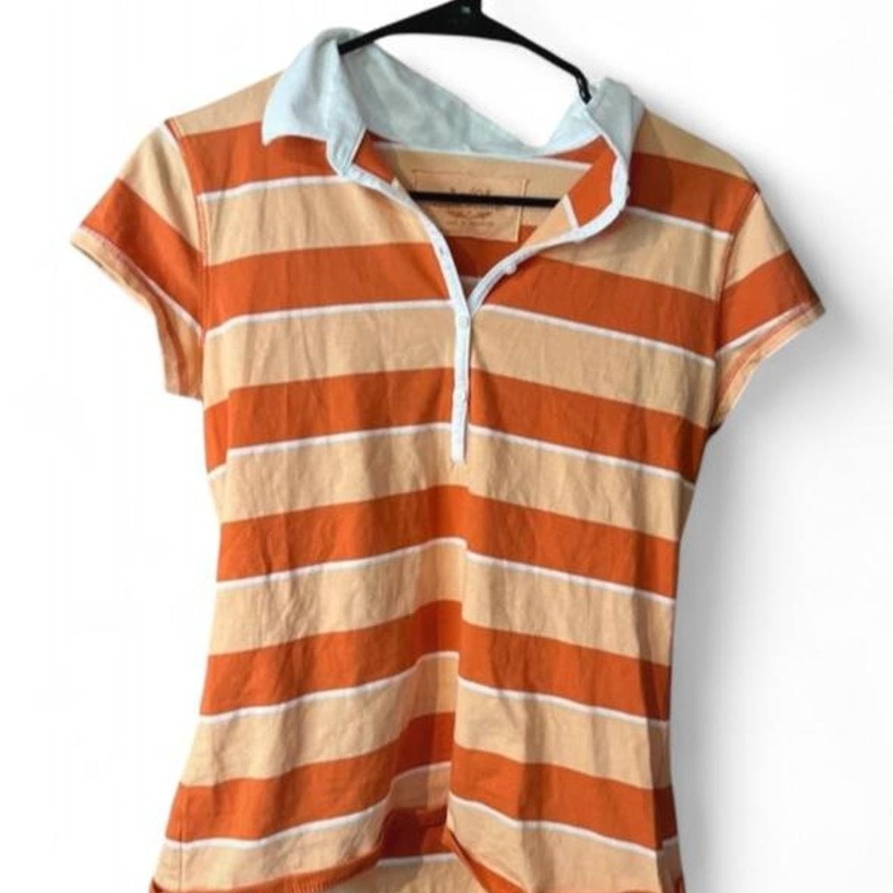 Vintage Y2K Wear It Declare It Orange Striped Polo Top Size xl